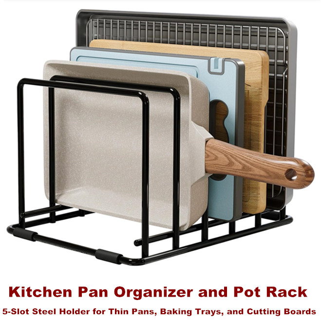 Kitchen Baking Pan Organizer - Steel Kitchen Cabinet Organizer Cookware Holder