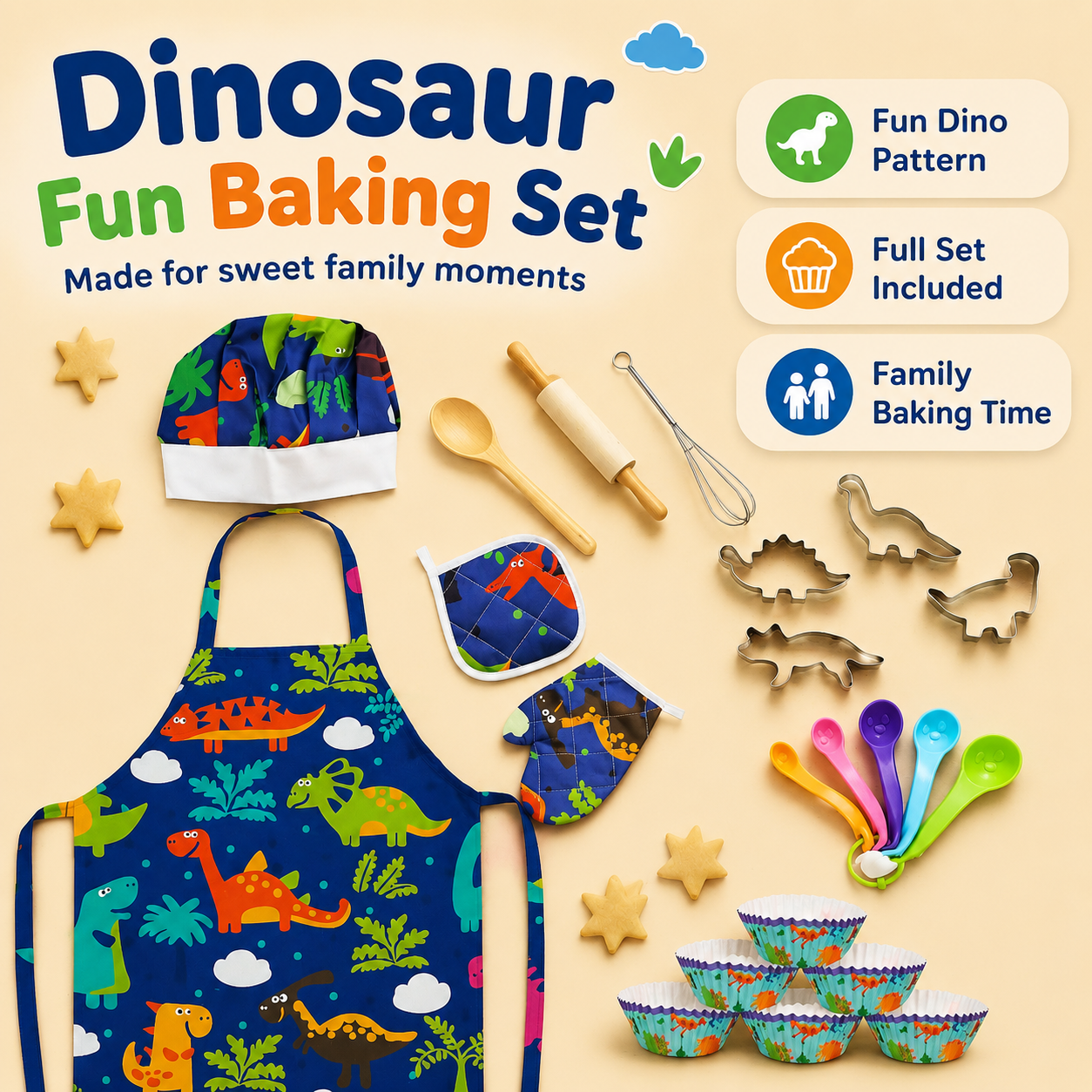 Baking Kitchen Kids - Dinosaur Kids Baking Set Chef Apron