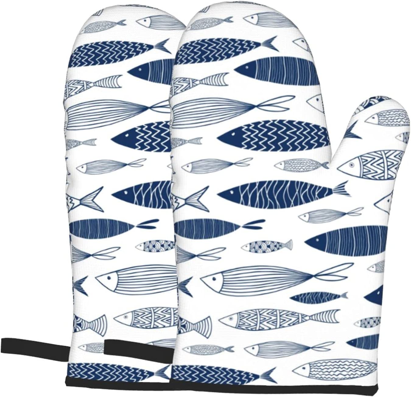 Kitchen Baking Gloves - Blue Fishes Oven Mitts/Gloves 1 Pair,