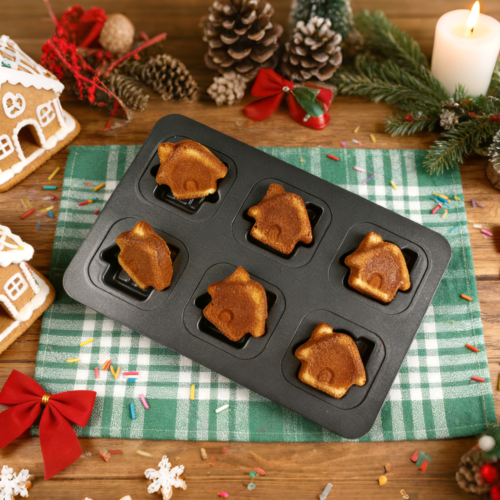 Bread Baking Kitchen Utensils - 6-Cavity Mini House Shape Carbon Steel
