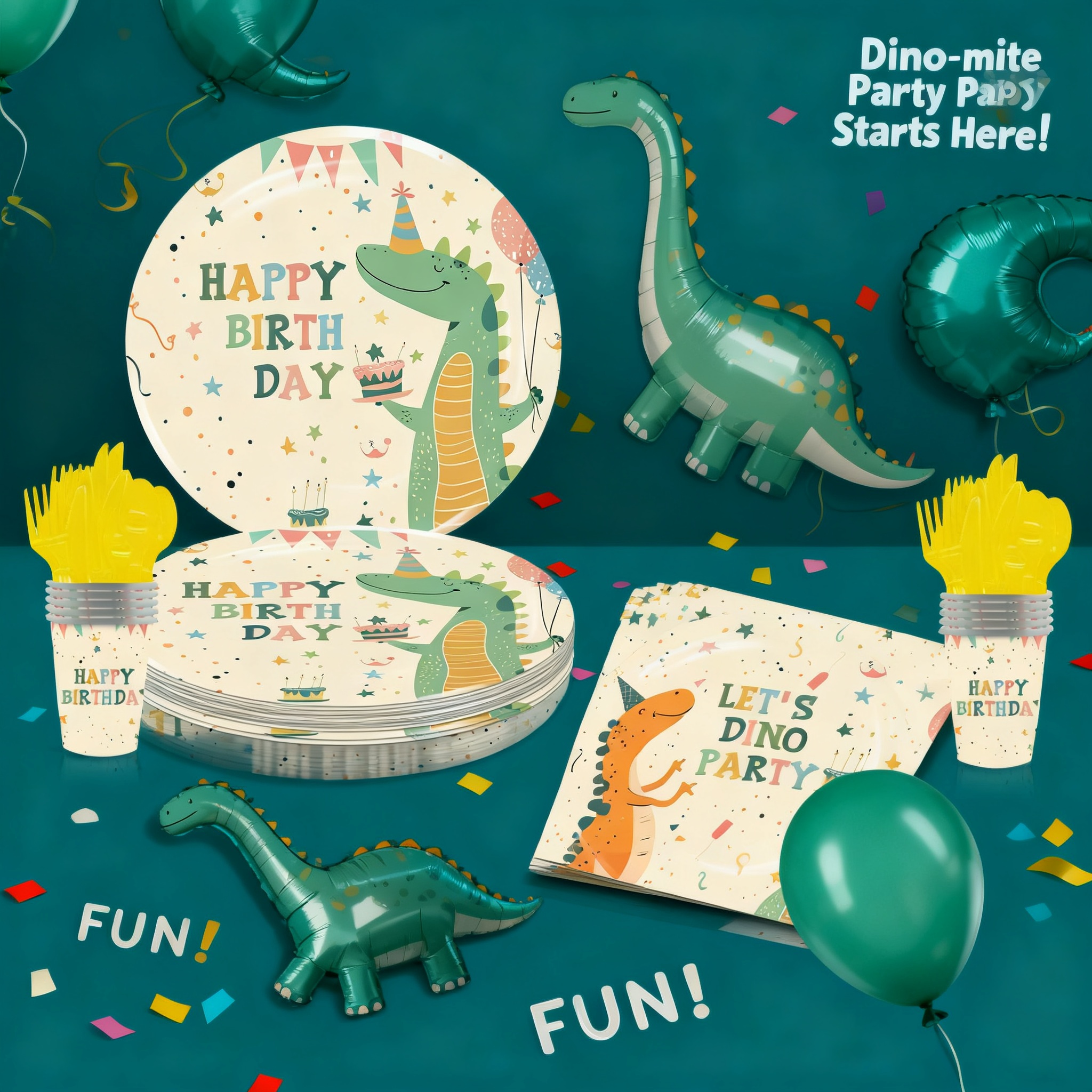Kitchen Utensils - Cartoon Dinosaur Party Disposable Tableware Paper