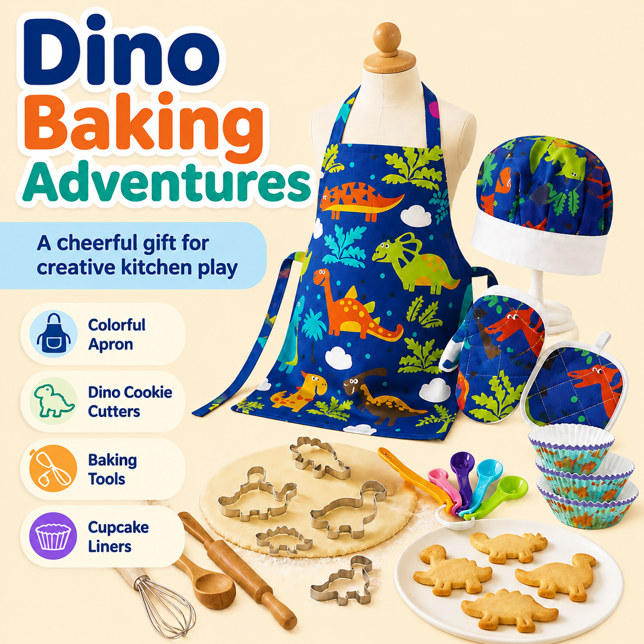 Dinosaur Kids Baking Set Chef  - đánh giá và giá Baking Kitchen Kids