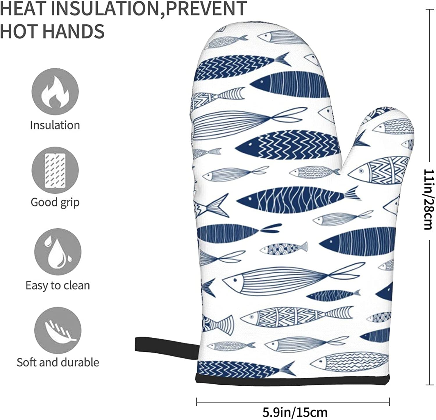Blue Fishes Oven Mitts/Gloves  - đánh giá và giá Kitchen Baking Gloves
