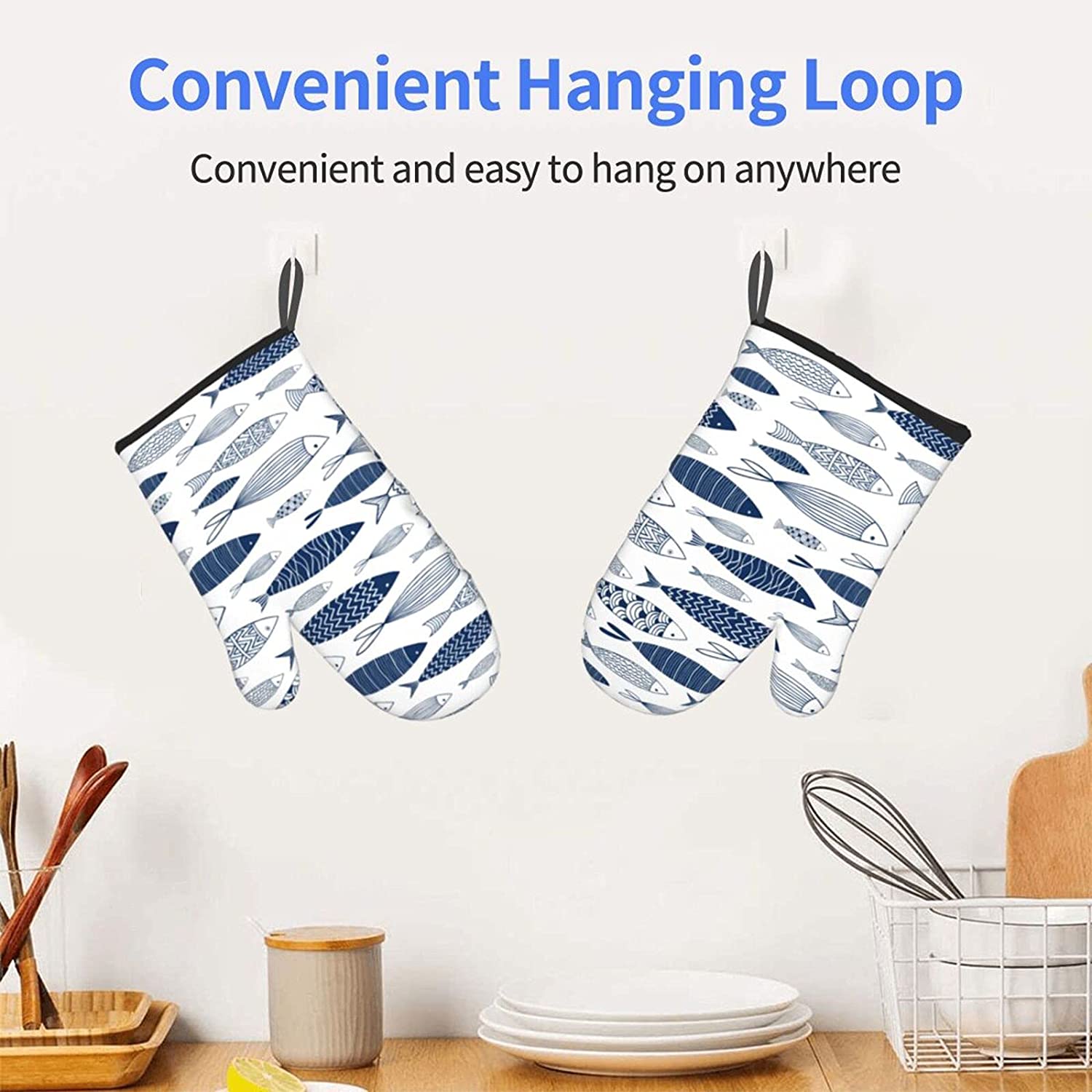 Blue Fishes Oven Mitts/Gloves  - đánh giá và giá Kitchen Baking Gloves