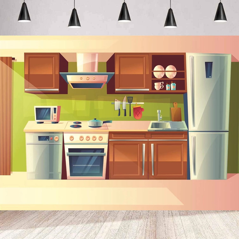 Photography Backdrop Cartoon K - đánh giá và giá Kitchen Baking Cupboard