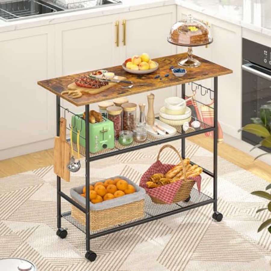 Kitchen Island with 3 Shelves, - đánh giá và giá Kitchen Baking Island