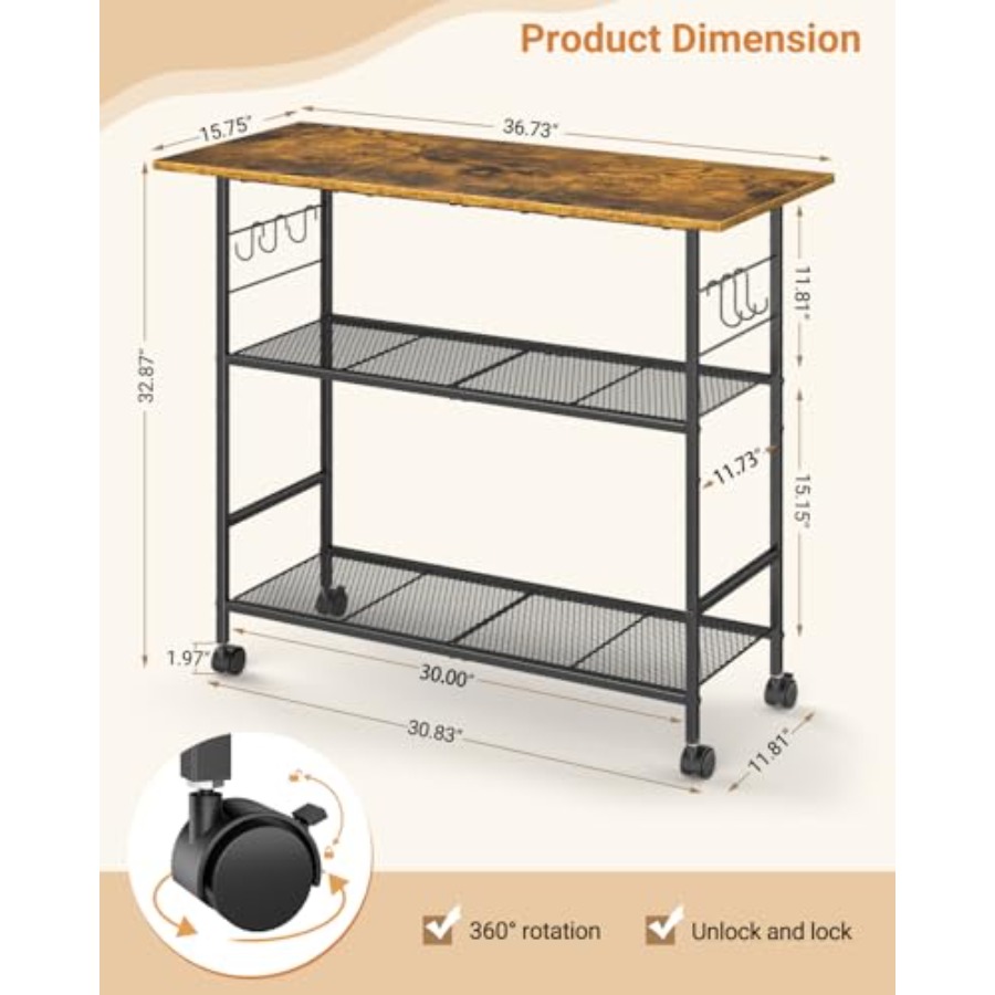 Kitchen Island with 3 Shelves, - đánh giá và giá Kitchen Baking Island