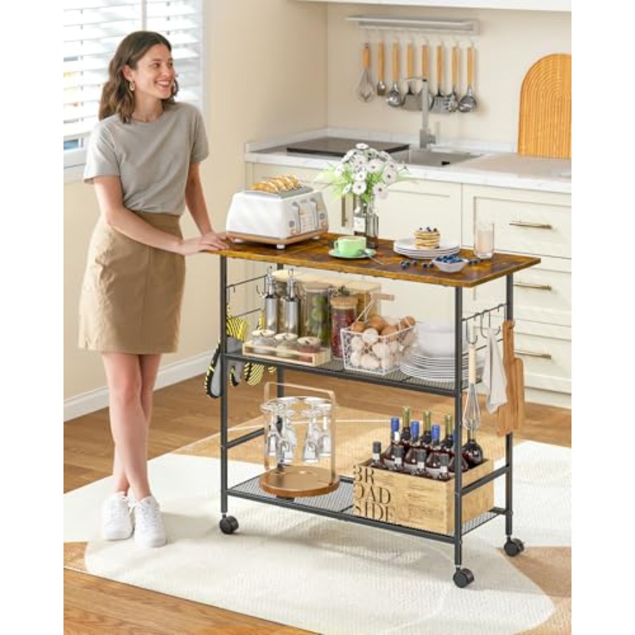 Kitchen Island with 3 Shelves, - đánh giá và giá Kitchen Baking Island