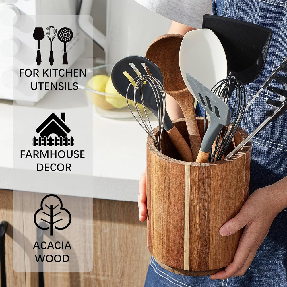Acacia Wood Utensil Holder for - đánh giá và giá Kitchen Utensils